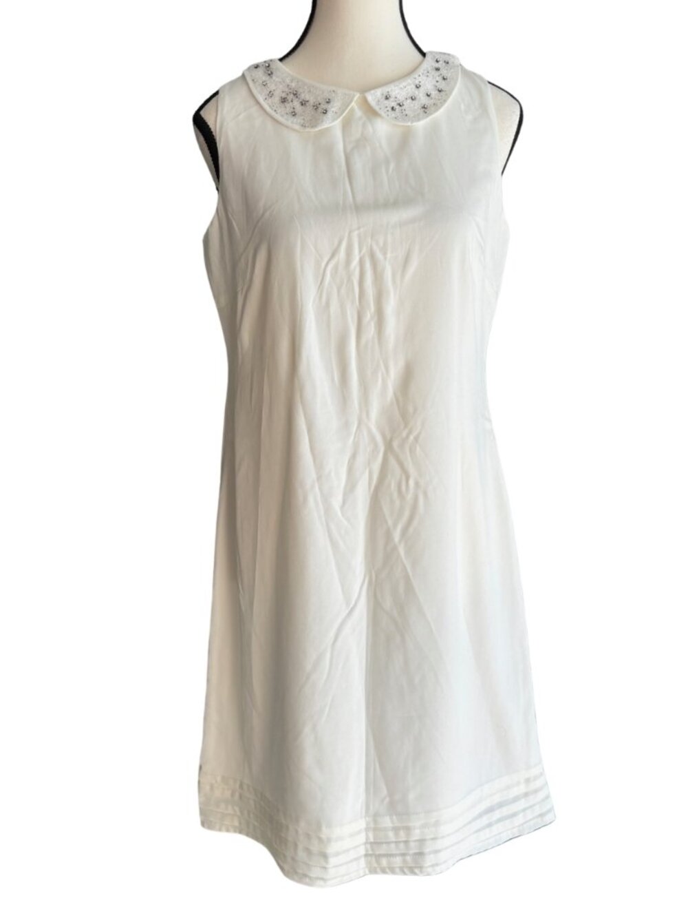 GABBY SKYE BEAUTYFUL BEADED COLLAR IVORY DRESS, SZ. 8